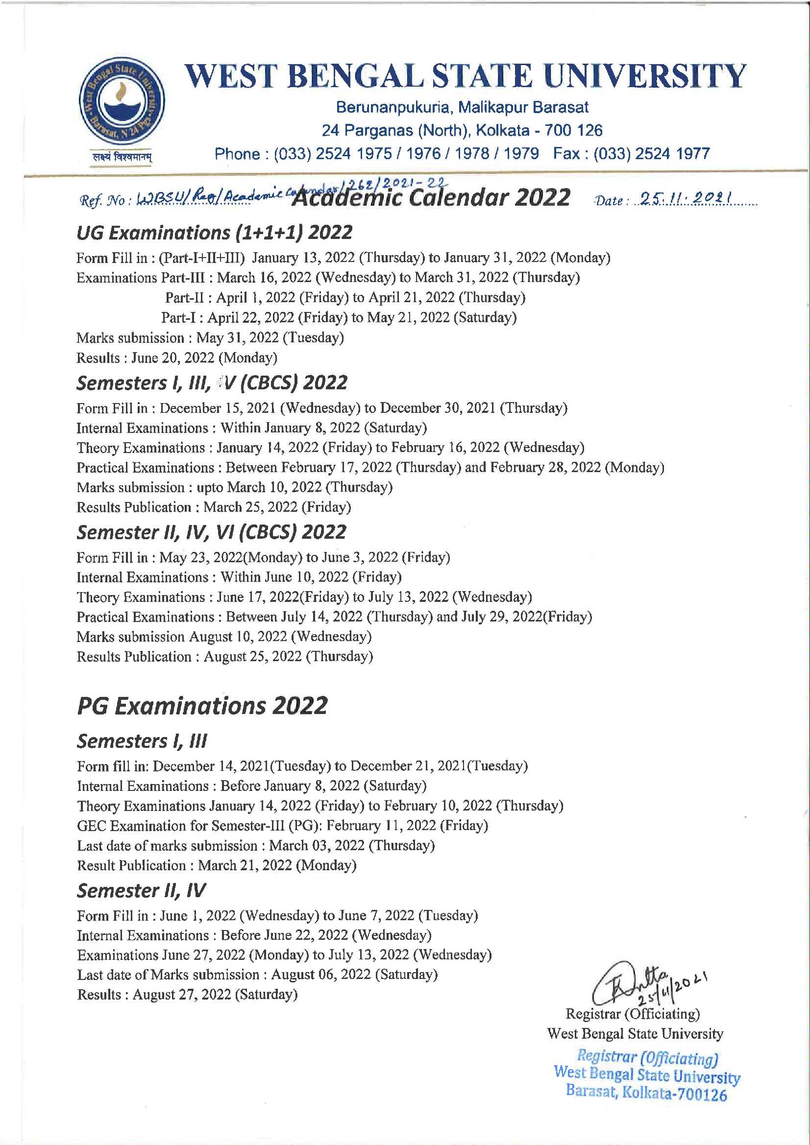 Academic Calendar